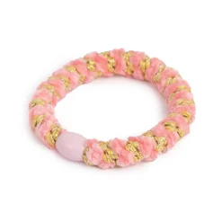 Kremmerhuset Hårstrikk korall/gull m/rosa perle| Hårstrikk