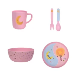 Kremmerhuset Lykketegning - God morgen/ God natt Barnesett 35 cl rosa| Servering|Servise