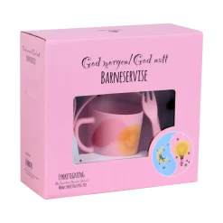 Kremmerhuset Lykketegning - God morgen/ God natt Barnesett 35 cl rosa| Servering|Servise