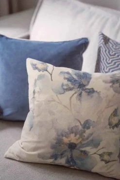 Kremmerhuset Putetrekk Velur Blå blomst 48x48 cm| Putetrekk