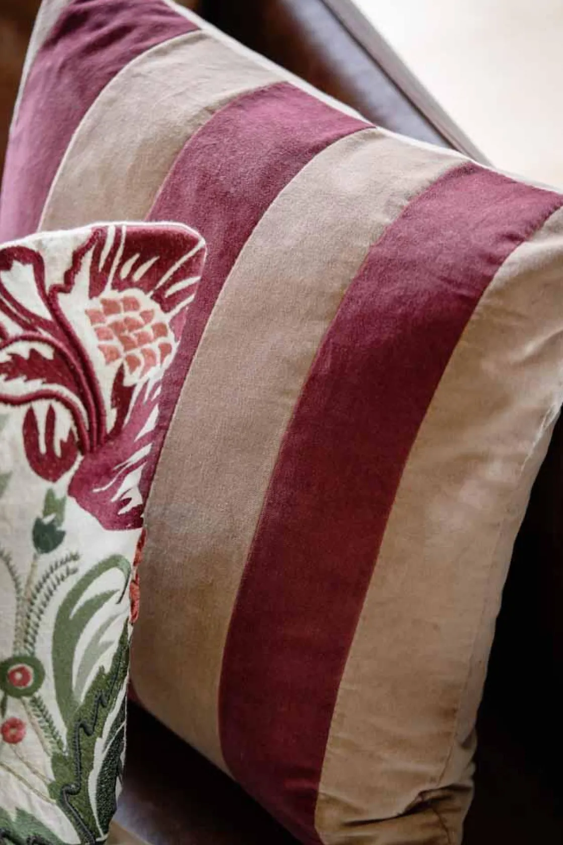 Kremmerhuset Putetrekk velur striper 48x48 cm, burgunder| Putetrekk