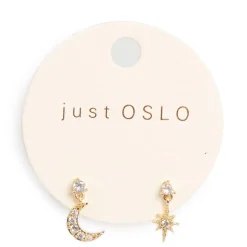 Kremmerhuset Øreringer med måne/stjerne og krystaller, gull| Ørepynt