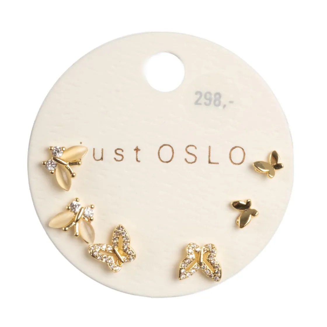 Kremmerhuset Sett med 6 øredobber, sommerfugler, Gull| Ørepynt